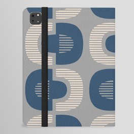 Retro Mid Century Modern Pattern 123 Blue Gray and Beige iPad Folio Case
