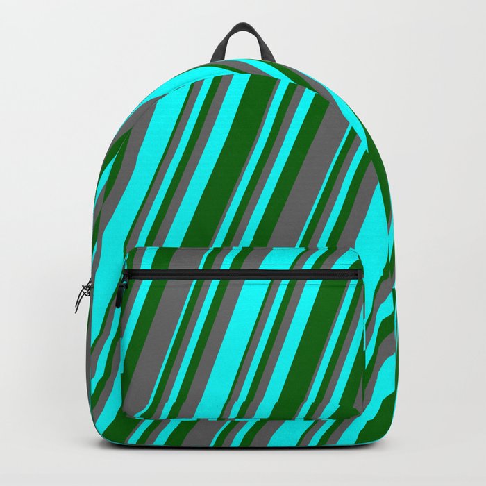 Aqua, Dark Green & Dim Grey Colored Lines/Stripes Pattern Backpack
