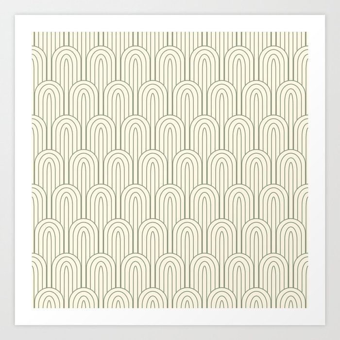 Art Deco Gold Cream & Silver Grey Pattern Art Print