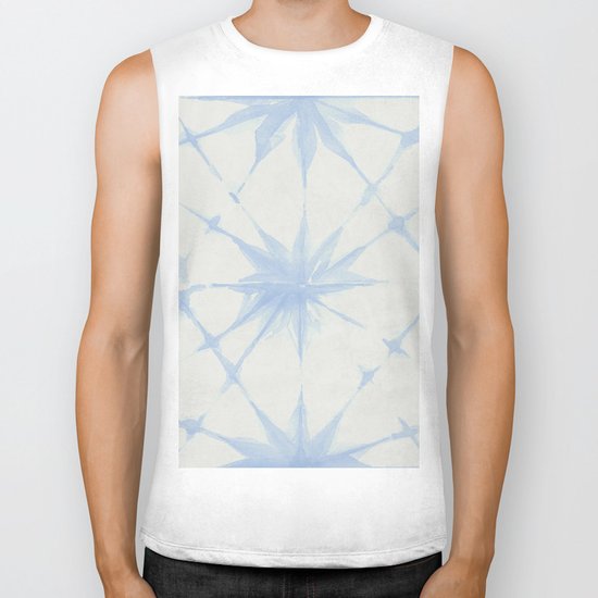 Shibori Starburst Sky Blue on Lunar Gray Biker Tank