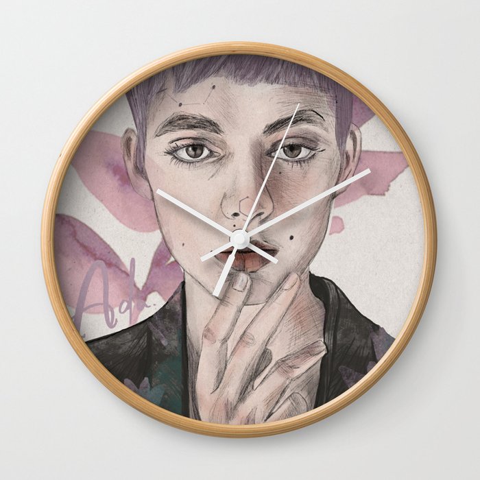 Romantic Female Portrait with Flowers Wall Clock