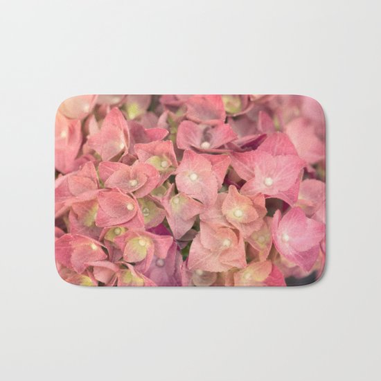 Pink hydrangea in LOVE - Flower floral Bath Mat