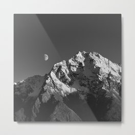 Moon Over Pioneer Peak B&W Metal Print | Alaska, Terminationdust, Snow, Lunar, Landscape, Moonscape, Outdoors, Black and White, B W Photography, Pioneerpeak 