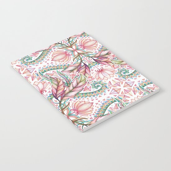 Lily, Leaf & Triangle Pattern – multi-color version Notebook