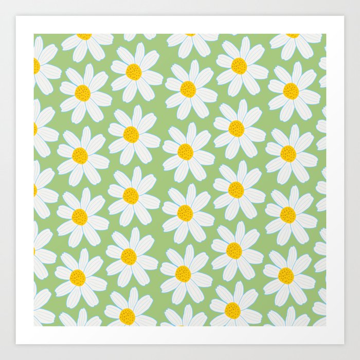 Daisy Pattern Spring Green Art Print