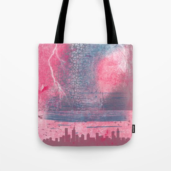 Town and the storm, pink, gray, blue Tote Bag