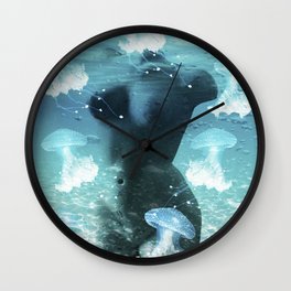 Female torso sculpture and jelly fish under the sea digital collage Wall Clock