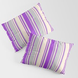 [ Thumbnail: Grey, Dark Orchid & Beige Colored Stripes/Lines Pattern Pillow Sham ]
