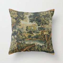 Antique 18th Century Verdure French Aubusson Tapestry Throw Pillow