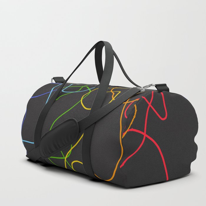 Dark Classic Freehand Abstract Minimal Retro Style Crooked Lines Duffle Bag
