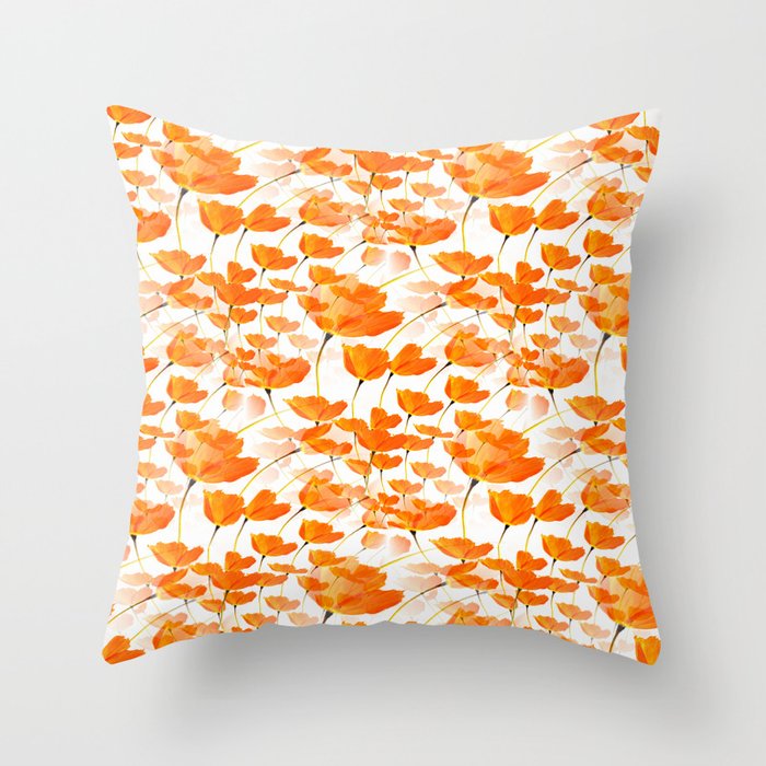 Lot of Lovely Orange Poppies White Background #decor #buyart #society6 Throw Pillow