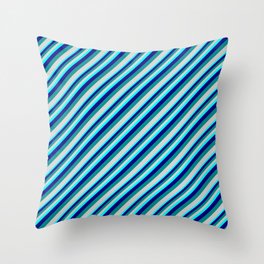 [ Thumbnail: Aqua, Blue, Dark Cyan, and Light Gray Colored Lined/Striped Pattern Throw Pillow ]