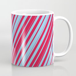 [ Thumbnail: Crimson & Sky Blue Colored Lines Pattern Coffee Mug ]