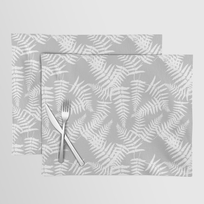 Light Grey And White Fern Leaf Pattern Placemat