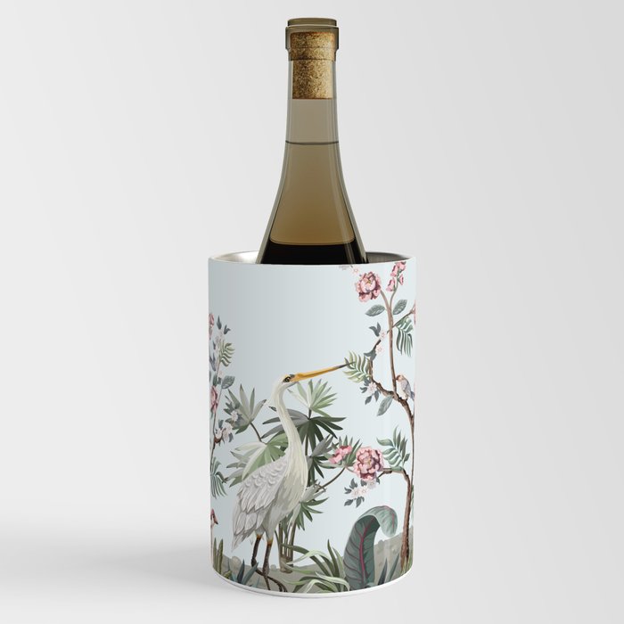 Border in chinoiserie style with storks and peonies. Vintage.  Wine Chiller