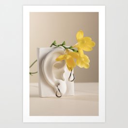 Sculpture with flowers and earrings Art Print