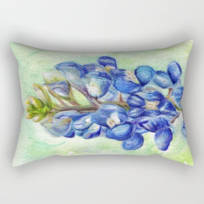 Texas Bluebonnets - Blue and green wildflower art Rectangular Pillow