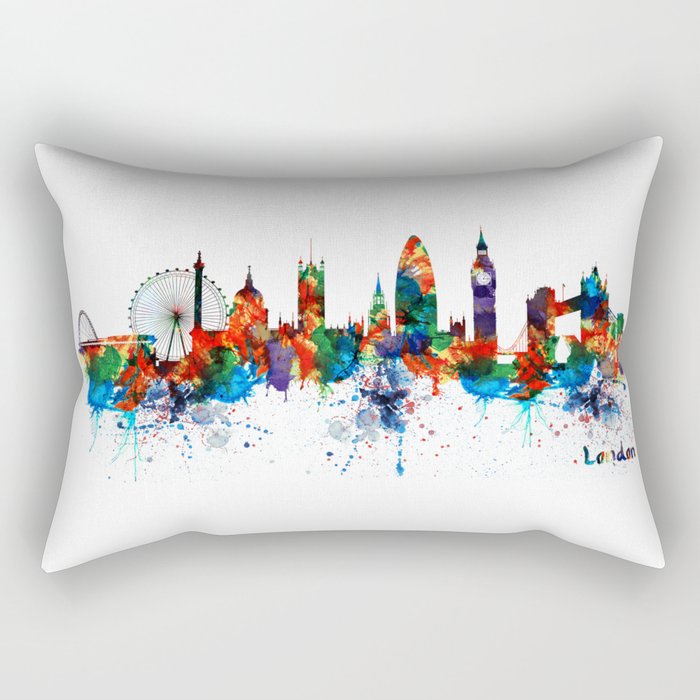London Watercolor Skyline Silhouette Rectangular Pillow