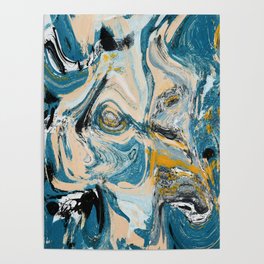 Tide Pool: a blue, yellow, and peach abstract painting by Alyssa Hamilton Art Poster