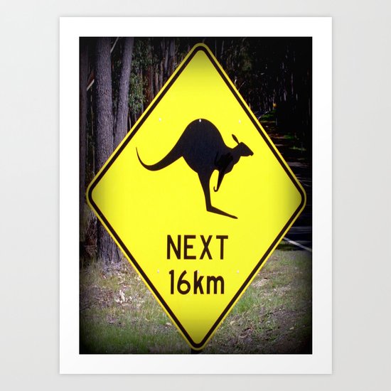 Kangaroo road Sign Art Print