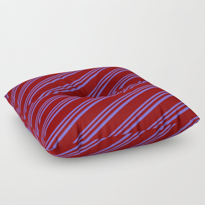 Slate Blue and Maroon Colored Lines Pattern Floor Pillow