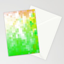 geometric pixel square pattern abstract background in green brown Stationery Card