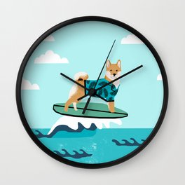 shiba inu surfing dog breed pattern Wall Clock