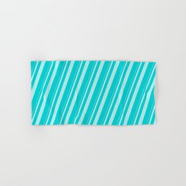 [ Thumbnail: Turquoise & Dark Turquoise Colored Stripes Pattern Hand & Bath Towel ]