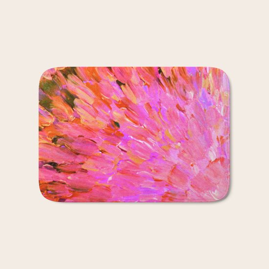 SEA SCALES IN PINK - Hot Pink Feminine Beach Ocean Waves Feathers Abstract Acrylic Painting Fine Art Bath Mat