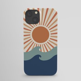 Retro, Sun and Wave Art, Blue and Orange iPhone Case