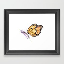 Monarch Butterfly Watercolor Art, Orange Butterfly Painting, Purple Flower Framed Art Print