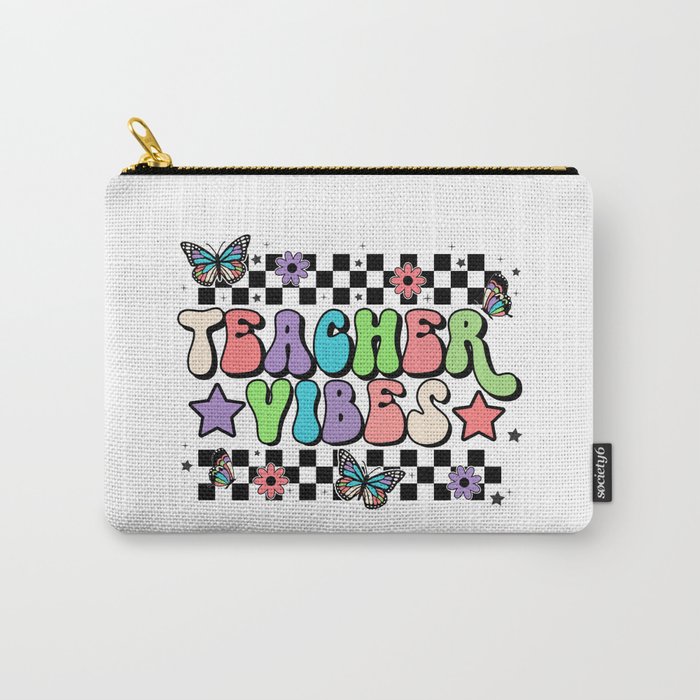 Teacher vibes butterflies retro quote Carry-All Pouch
