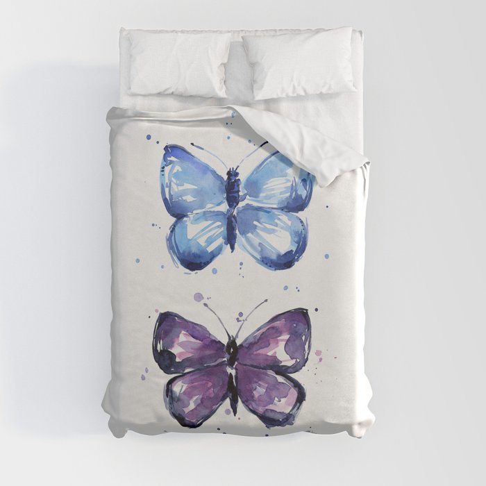 Butterflies Watercolor Blue and Purple Butterfly Duvet Cover