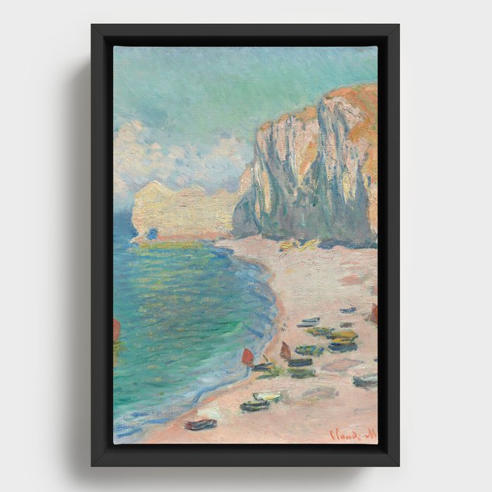 Étretat, The Beach and the Falaise d'Amont by Claude Monet Framed Canvas