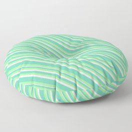 [ Thumbnail: Aquamarine, Green, and Lavender Colored Lined/Striped Pattern Floor Pillow ]