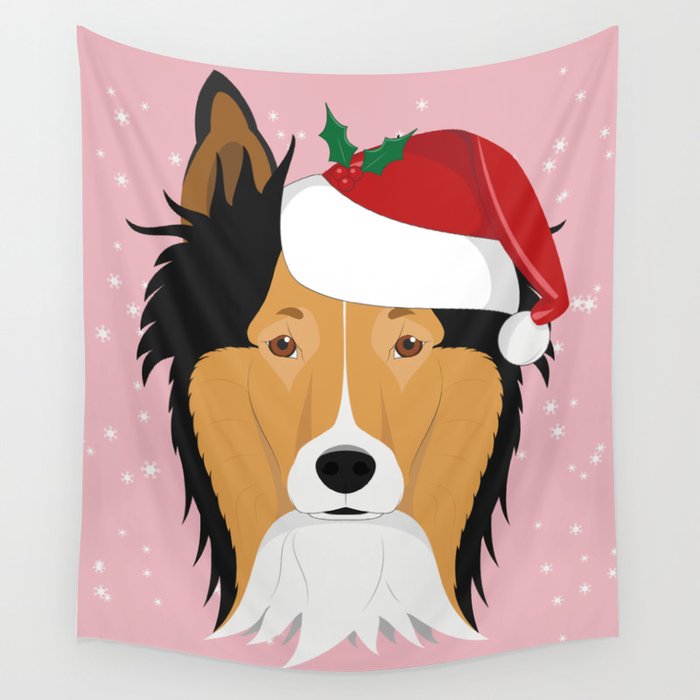Christmas Collie Face Wall Tapestry