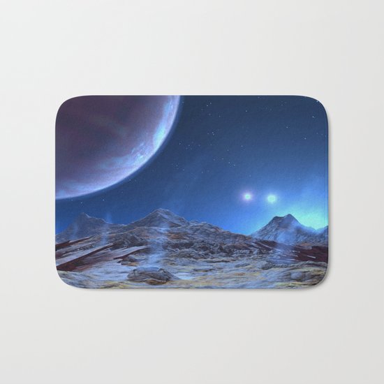 Extraterrestrial Landscape : Galaxy Planet Blue Bath Mat