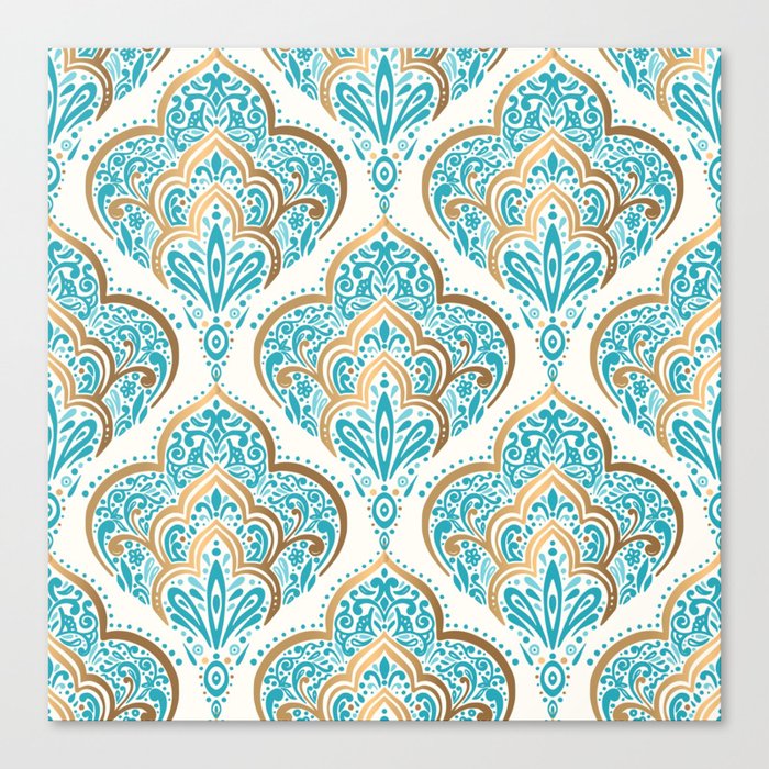 Turquoise Golden Moroccan Baroque Pattern II Canvas Print