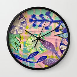 Cool Vines Mixed Media Collage Artwork Wall Clock