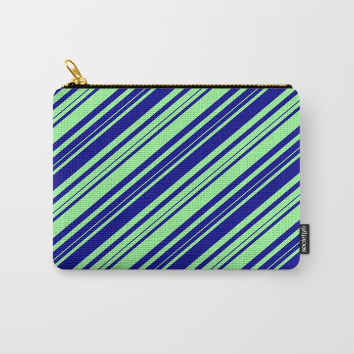 Dark Blue and Green Colored Lines/Stripes Pattern Carry-All Pouch