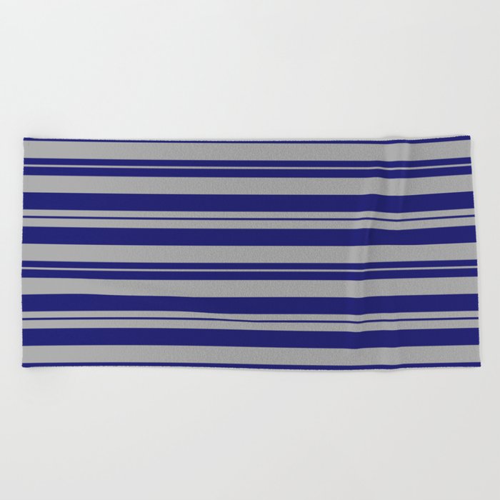 Dark Gray & Midnight Blue Colored Pattern of Stripes Beach Towel