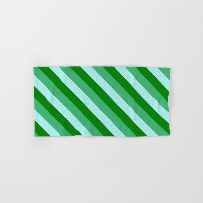 Green, Sea Green, and Turquoise Colored Lined/Striped Pattern Hand & Bath Towel