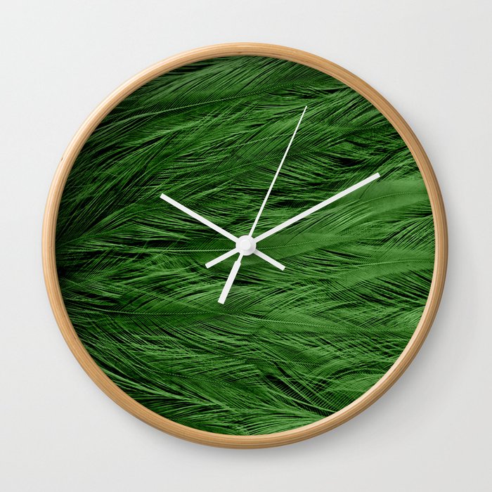 Green Feathers Wall Clock