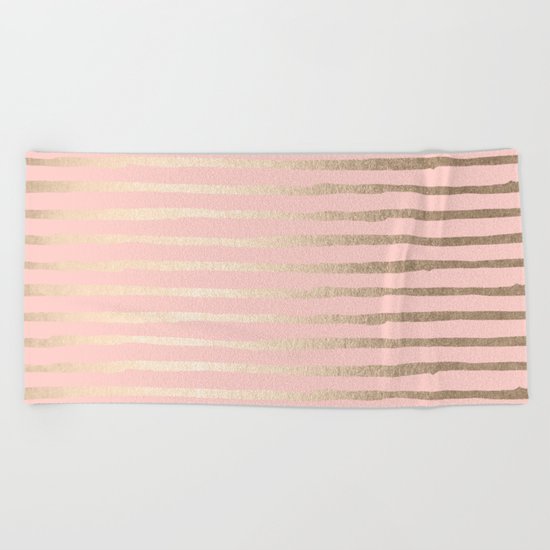 Abstract Stripes Gold Coral Light Pink Beach Towel