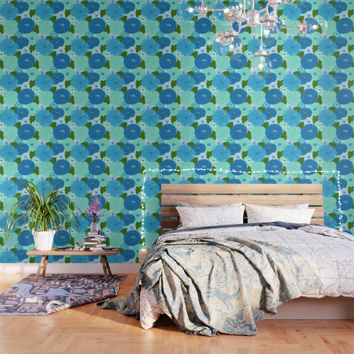 Retro Blue Floral Pattern Wallpaper