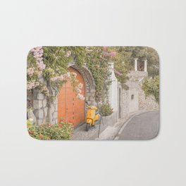 Floral Road on Capri Island | Pastel Color Street in Italy Summer Art Print | Wanderlust Vibes Travel Photography Bath Mat