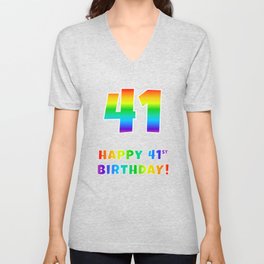 [ Thumbnail: HAPPY 41ST BIRTHDAY - Multicolored Rainbow Spectrum Gradient V Neck T Shirt V-Neck T-Shirt ]