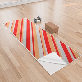 [ Thumbnail: Light Grey, Brown & Red Colored Lines Pattern Yoga Towel ]