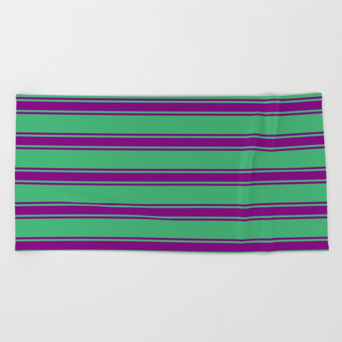 Sea Green and Purple Colored Stripes Pattern Beach Towel