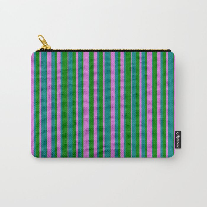 Green, Orchid, and Teal Colored Lines Pattern Carry-All Pouch
